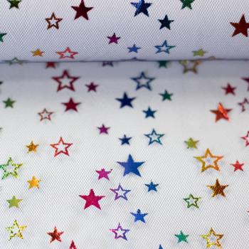 Tüll, Tinkle, Glitzersterne, dunkelblau/bunt