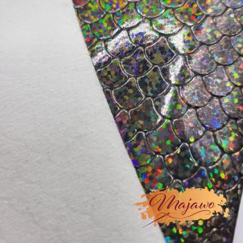 Preview: Kunstleder, Nr. 25, Glitzer Schuppen, schwarz, ca. 44x62cm