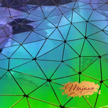 Preview: Kunstleder, Nr. 9, perlmutt, Dreiecke, blau/grün, ca. 44x62cm