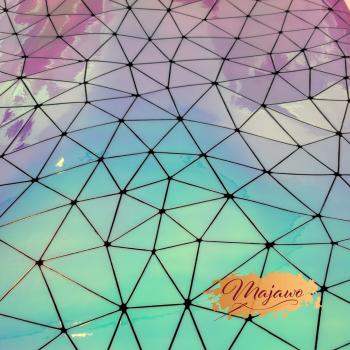 Preview: Kunstleder, Nr. 8, perlmutt, Dreiecke, pink/türkis, ca. 44x62cm