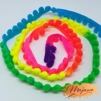 Pompon-Borte, neon/Regenbogen, 14mm