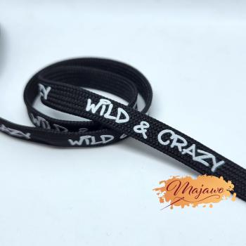 EP Flachkordel "wild & crazy" bedruckt, weiß auf schwarz, 8mm