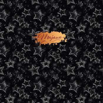 Majawo Stoff Mystic Stars weiss auf schwarz
