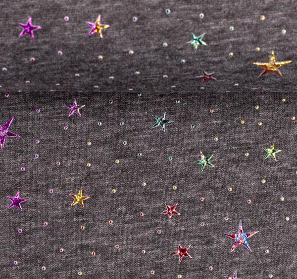 Alpenfleece "Estrella", schwarz meliert, regenbogen Sterne Alpenfleece "Estrella", schwarz meliert, regenbogen Sterne