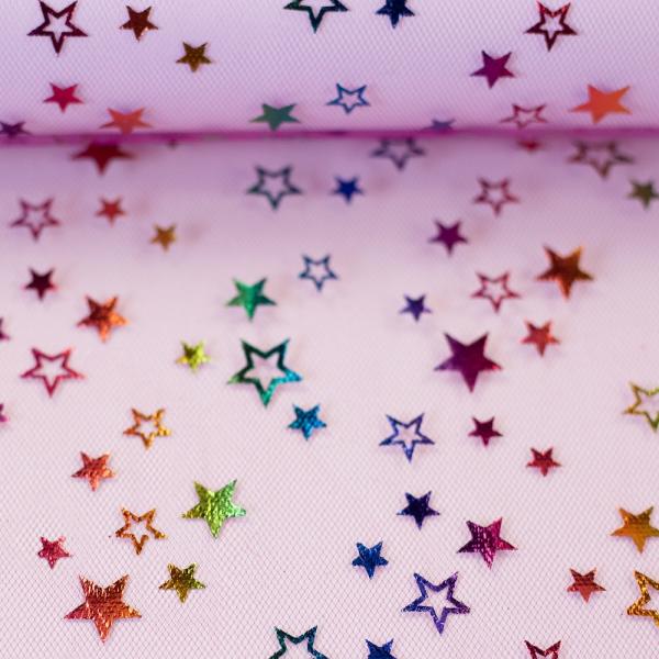 Tüll, Tinkle, Glitzersterne, pink/bunt