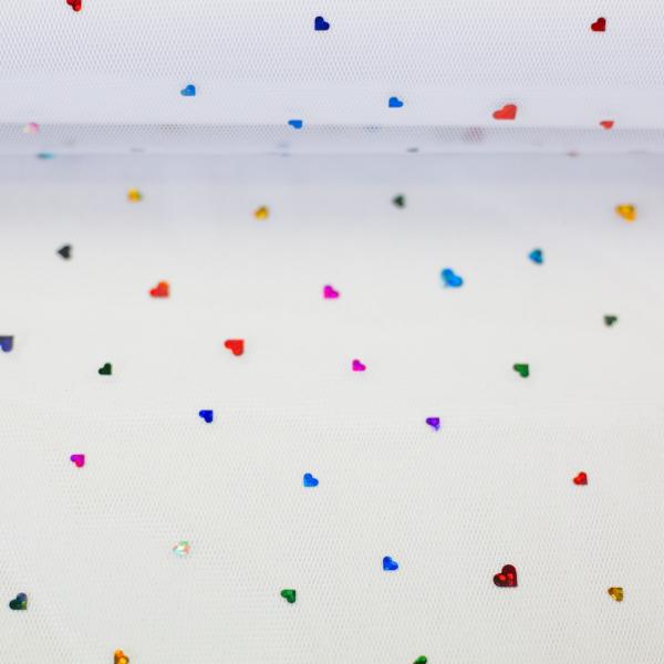 Soft Tüll Hearts, Herzen, weiß/bunt