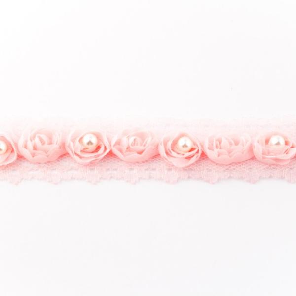 Spitze mit Rosen und Perlen, rosa