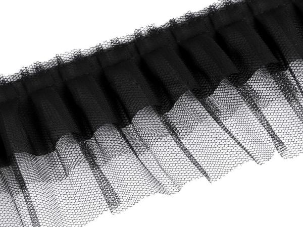 Rüsche, 3-lagig, schwarz, 70mm