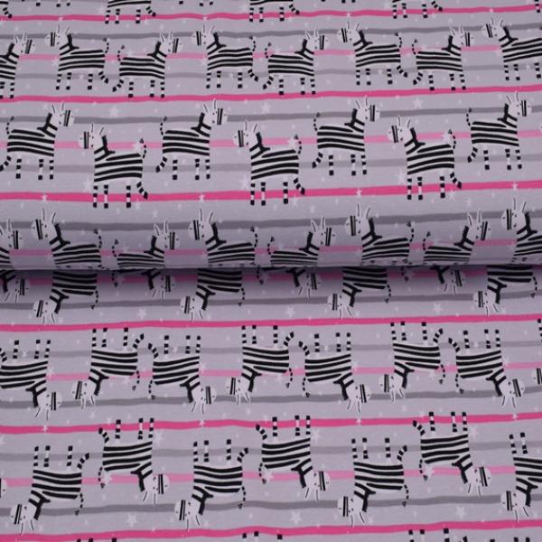 Baumwolljersey Druck hellgrau- Streifen Zebra