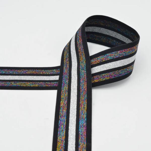 Elastic Tape, Lurex Stripe, silber/schwarz, 40mm