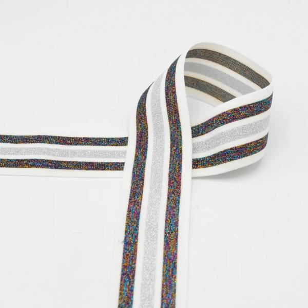 Elastic Tape, Lurex Stripe, silber/weiß, 40mm