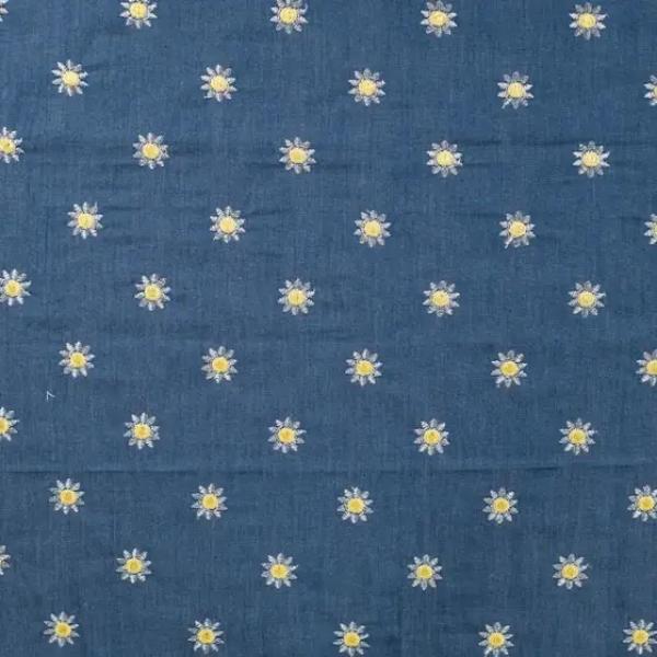 Baumwolle, Gänseblümchen Stickereien auf jeansblau
