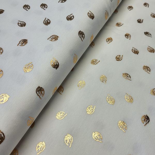 Jersey, Foil Print, Blätter, gold auf weiß Jersey, Foil Print, Blätter, gold auf weiß