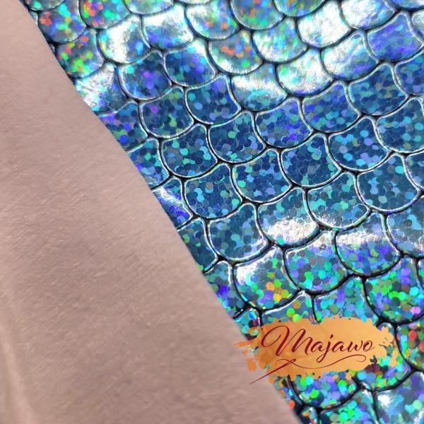 Kunstleder, Nr. 28, Glitzer Schuppen, blau, ca. 44x62cm