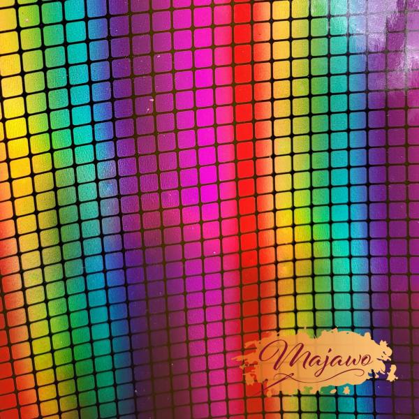 Kunstleder, Nr. 13, glatt, regenbogen schimmernd, Karos, ca. 44x62cm