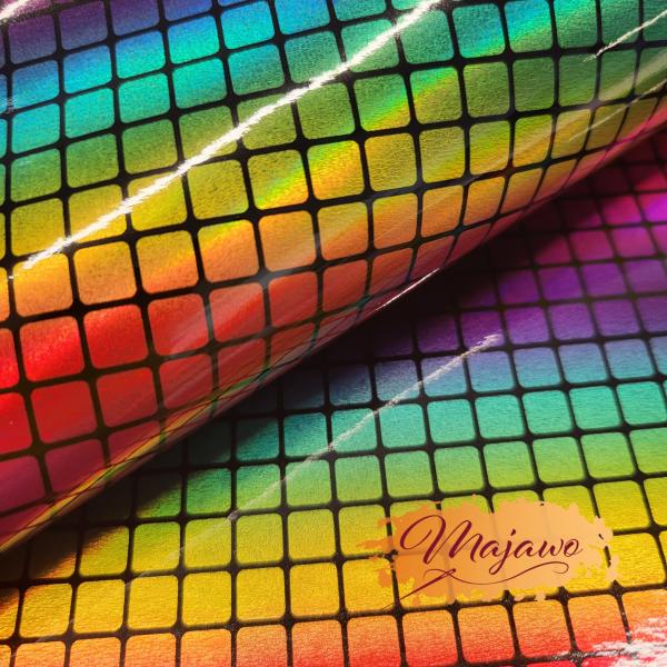 Kunstleder, Nr. 13, glatt, regenbogen schimmernd, Karos, ca. 44x62cm