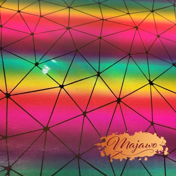 Kunstleder, Nr. 12, glatt, regenbogen schimmernd, Dreiecke, ca. 44x62cm