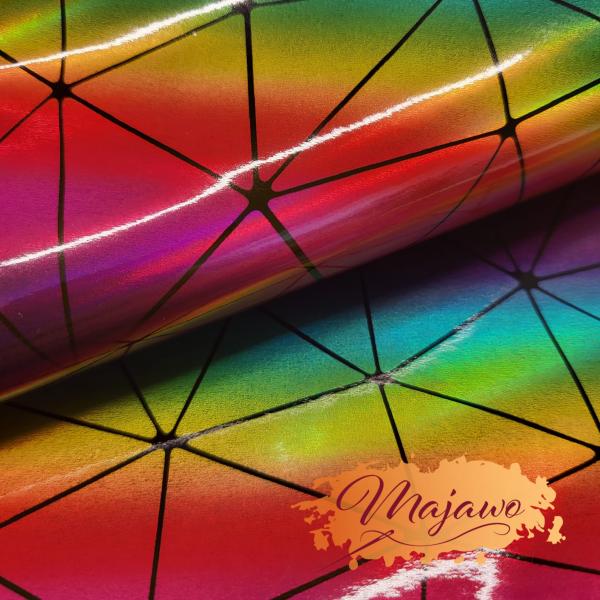 Kunstleder, Nr. 12, glatt, regenbogen schimmernd, Dreiecke, ca. 44x62cm