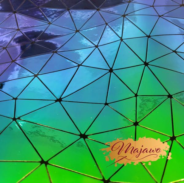 Kunstleder, Nr. 9, perlmutt, Dreiecke, blau/grün, ca. 44x62cm