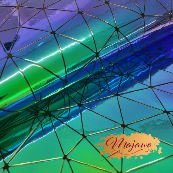 Kunstleder, Nr. 9, perlmutt, Dreiecke, blau/grün, ca. 44x62cm