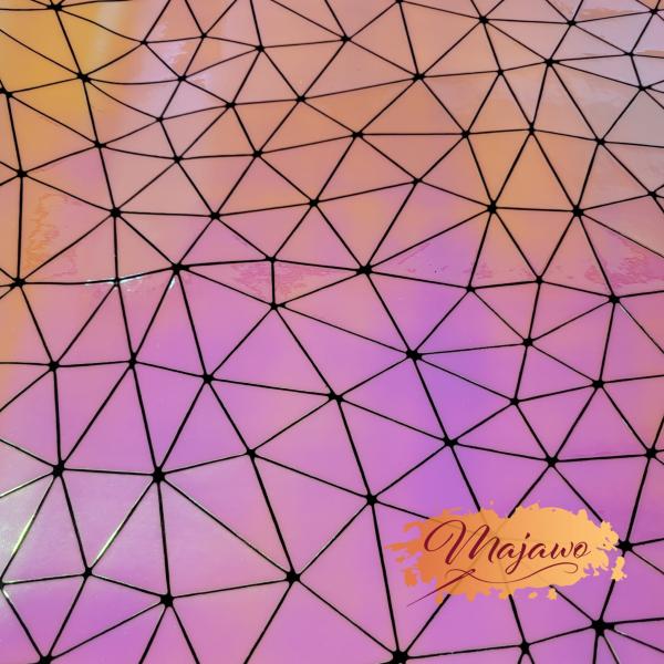 Kunstleder, Nr. 10, perlmutt, Dreiecke, gelb/pink, ca. 44x62cm