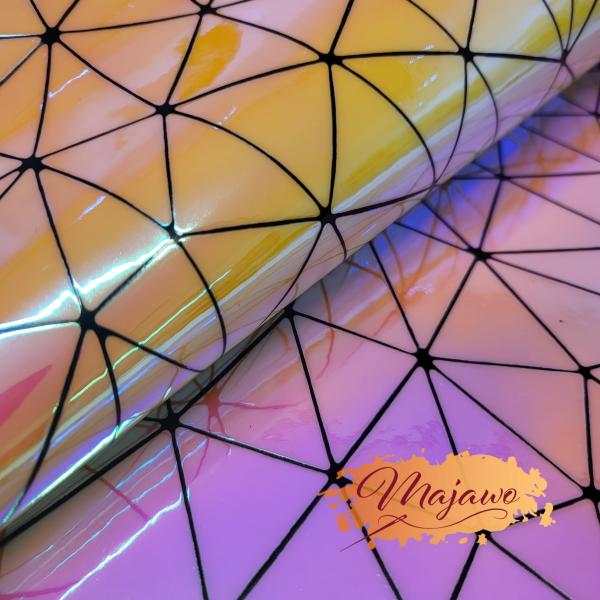 Kunstleder, Nr. 10, perlmutt, Dreiecke, gelb/pink, ca. 44x62cm