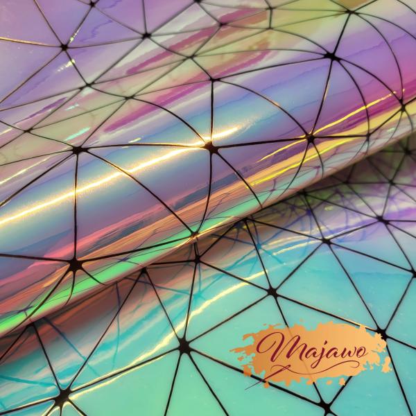 Kunstleder, Nr. 8, perlmutt, Dreiecke, pink/türkis, ca. 44x62cm