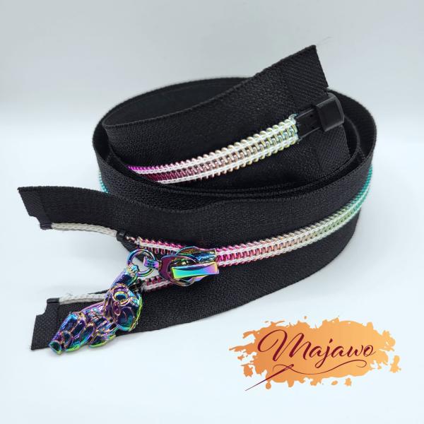 Teilbarer Reißverschluss #5, 80cm, schwarz/regenbogen "Lass mich - Faultier"