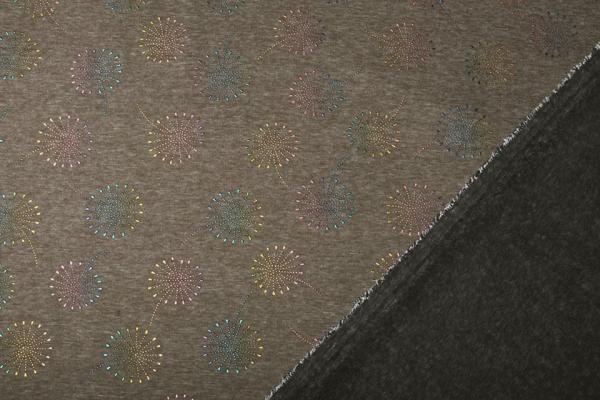 Alpenfleece, khaki meliert, regenbogen Pusteblumen Alpenfleece, khaki meliert, regenbogen Pusteblumen