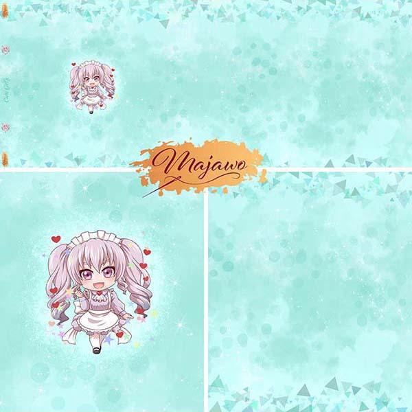 Stoff Panel Cury girly Chibi mint Majawo Stoff Panel Cury girly Chibi mint Majawo
