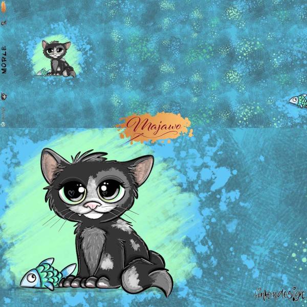 Majawo Stoff Panel Katze Morse petrol