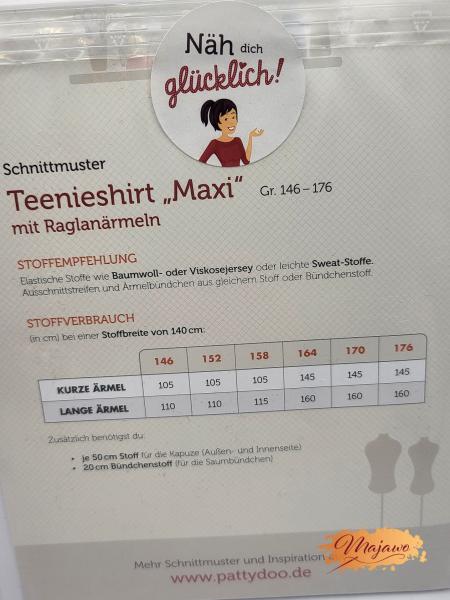 Pattydoo, Teenie-Shirt "Maxi" mit Raglanärmeln, Papier-Schnittmuster (Gr. 146-176)