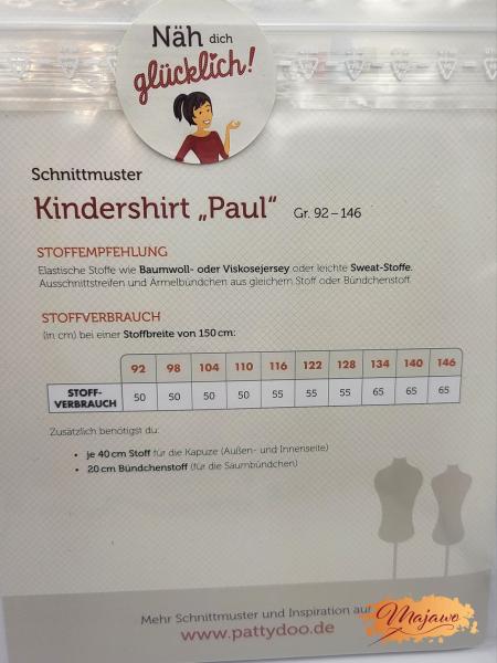 Pattydoo, Kinder-Shirt "Paul", Papier-Schnittmuster (Gr. 92-146)