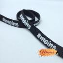 EP Flachkordel "#meins" bedruckt, weiß auf schwarz, 8mm