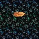 Majawo Stoff Mystic Stars blau gruen auf schwarz